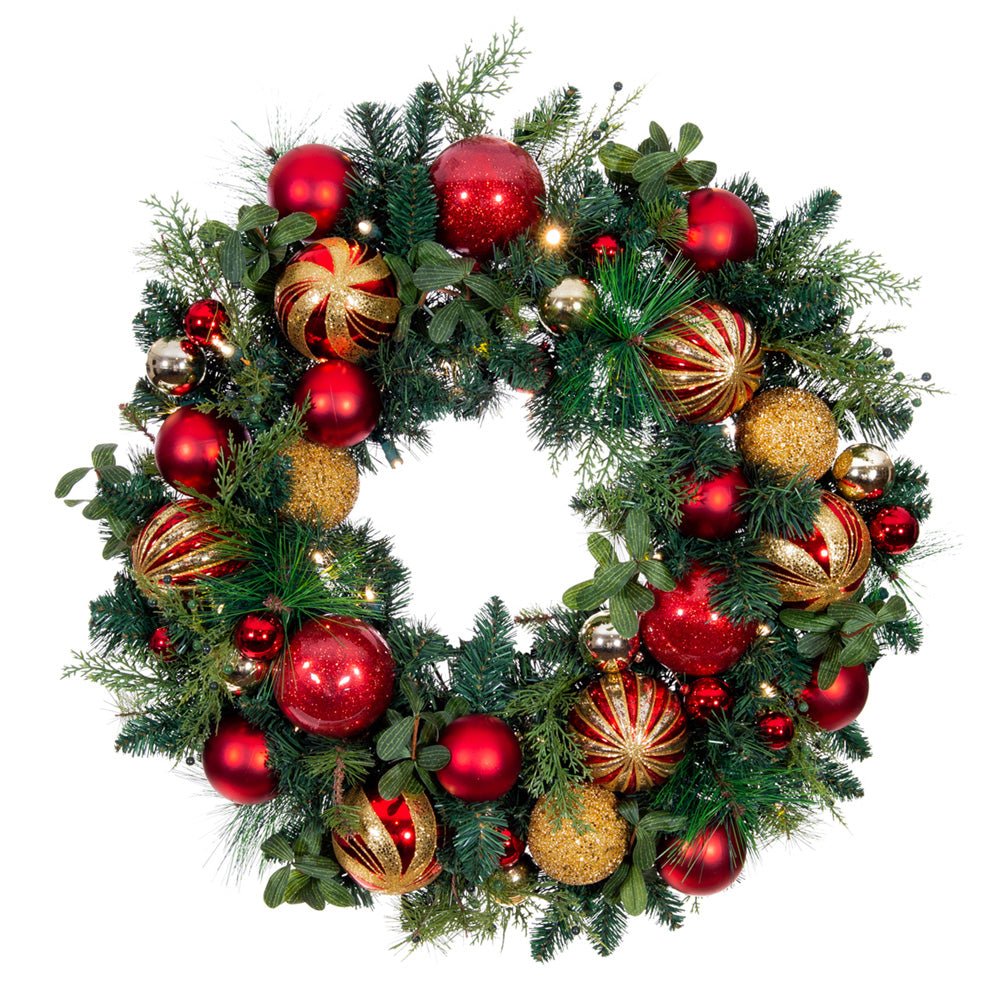 Klassisches Gold & Roter Weihnachtskranz