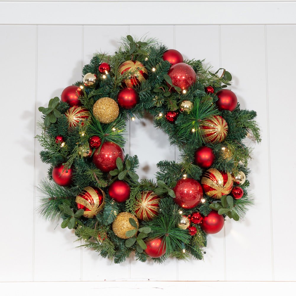 Klassisches Gold & Roter Weihnachtskranz