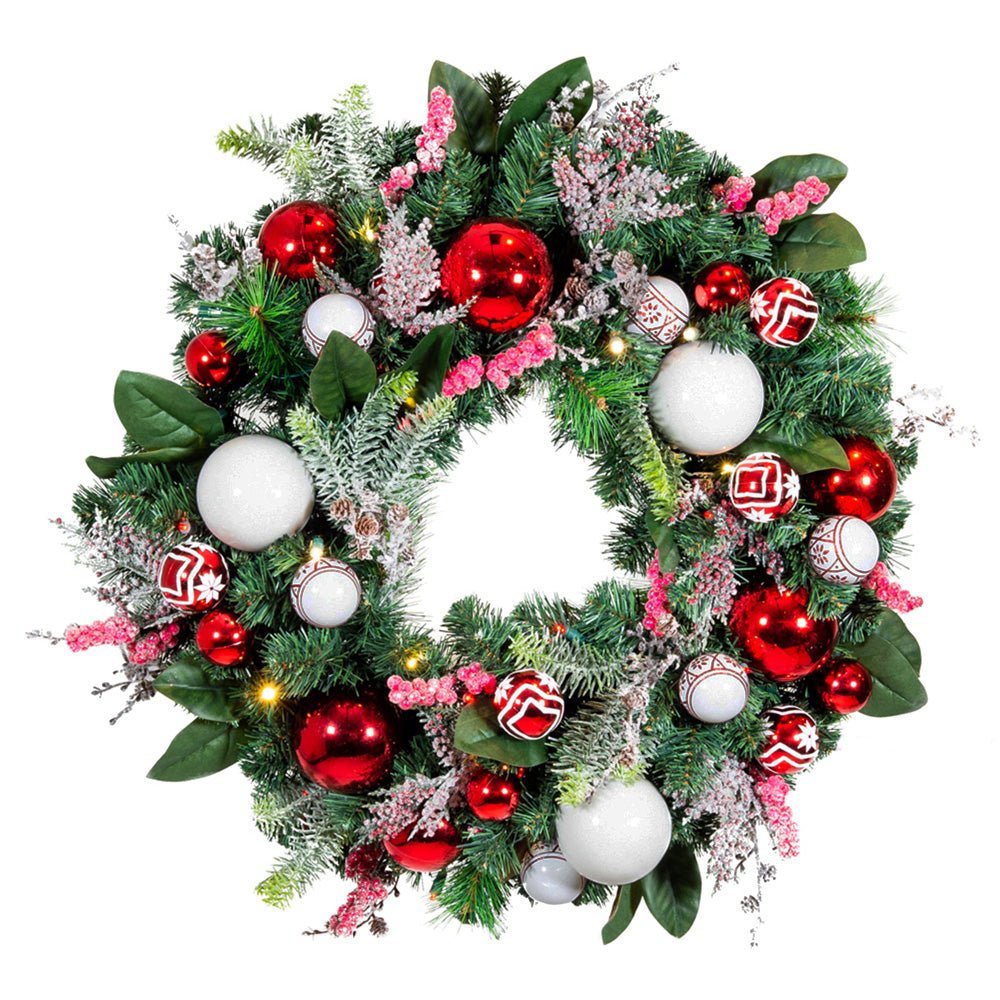 Nordischer Rot-Weißer Weihnachtskranz