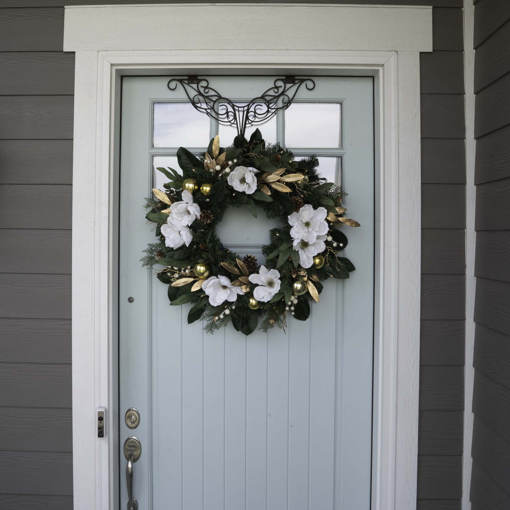 Weißgold Magnolie beleuchtet Weihnachtskranz
