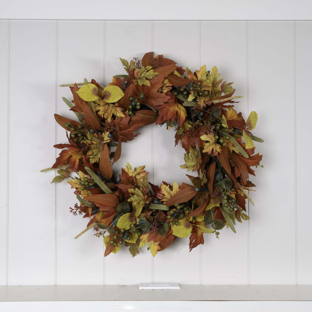 Fall Harvest Leaf Lighted Wreath (Blatt befeuerter Kranz)