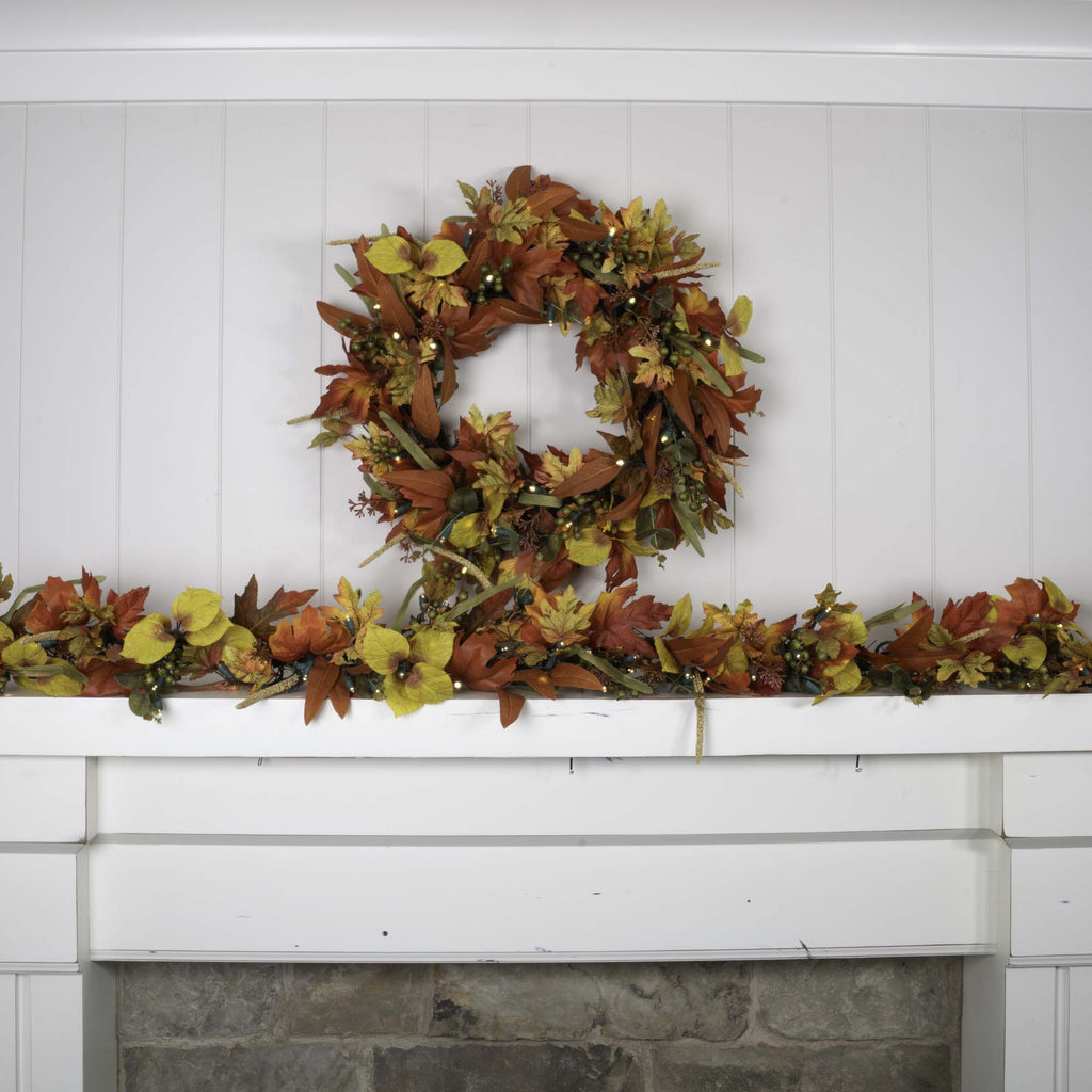 Fall Harvest Leaf Lighted Wreath (Blatt befeuerter Kranz)