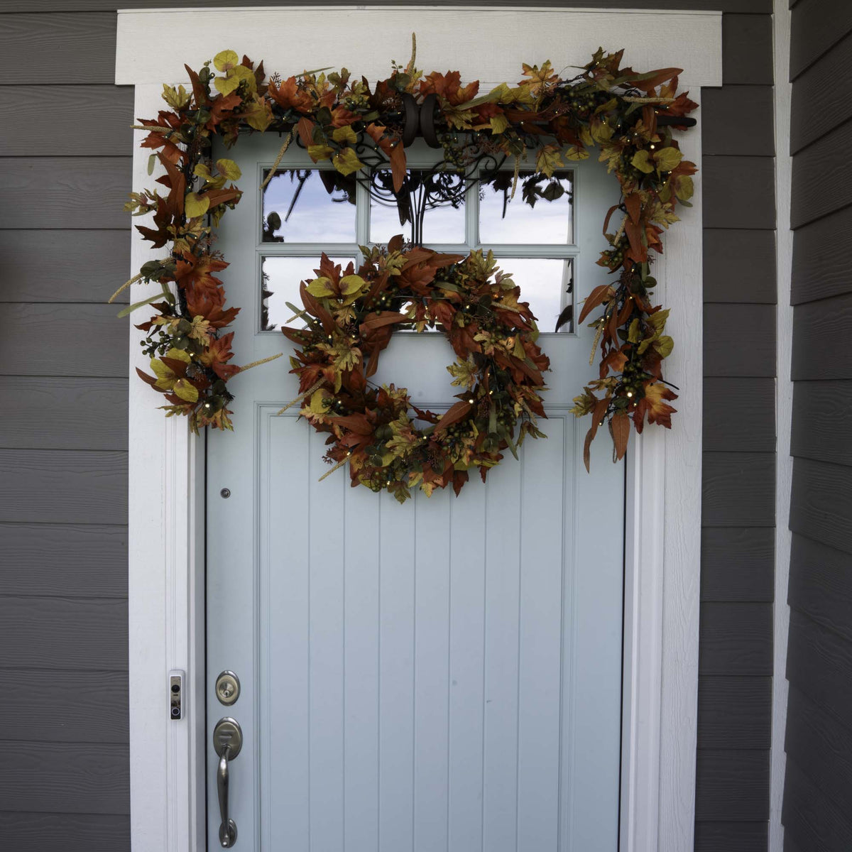 Fall Harvest Leaf Lighted Wreath (Blatt befeuerter Kranz)