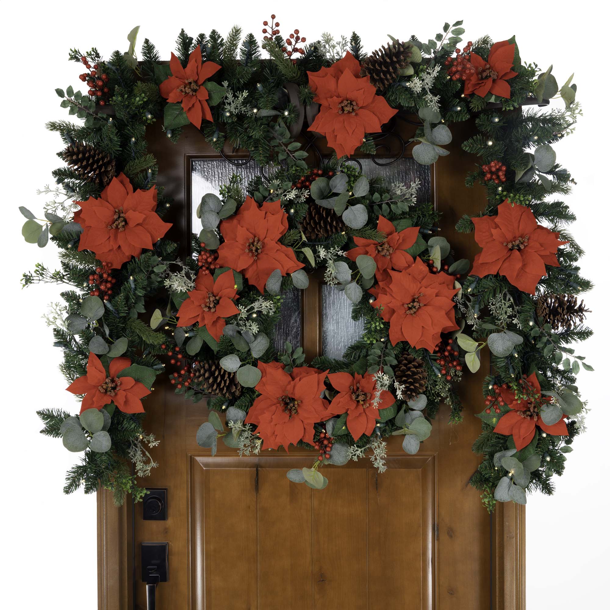 Weihnachts-Poinsettia beleuchtet Weihnachtskranz